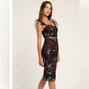Lulus Show Stopper Red/Black Embroidered Dress New with Tags xsmall